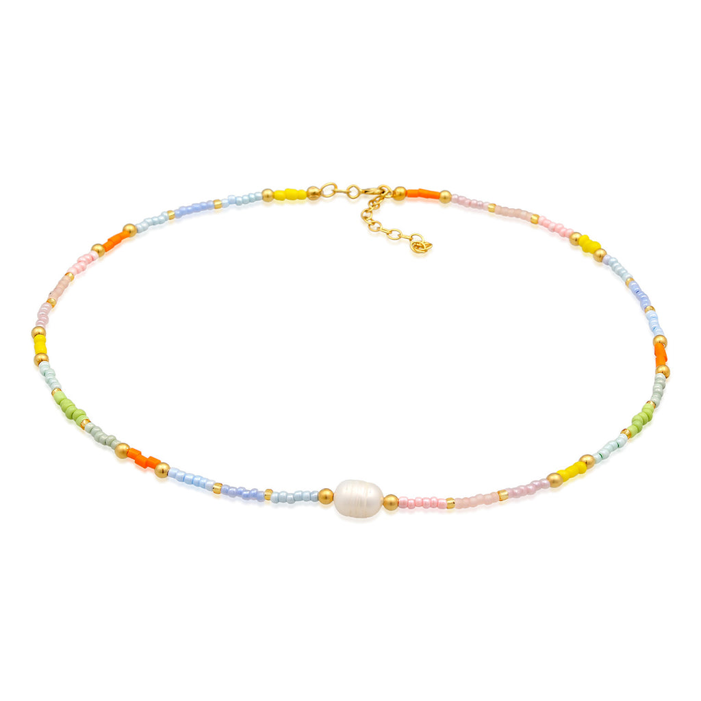 Gold - Elli | Choker Beads | Süßwasserzuchtperle | 925er Sterling Silber Vergoldet