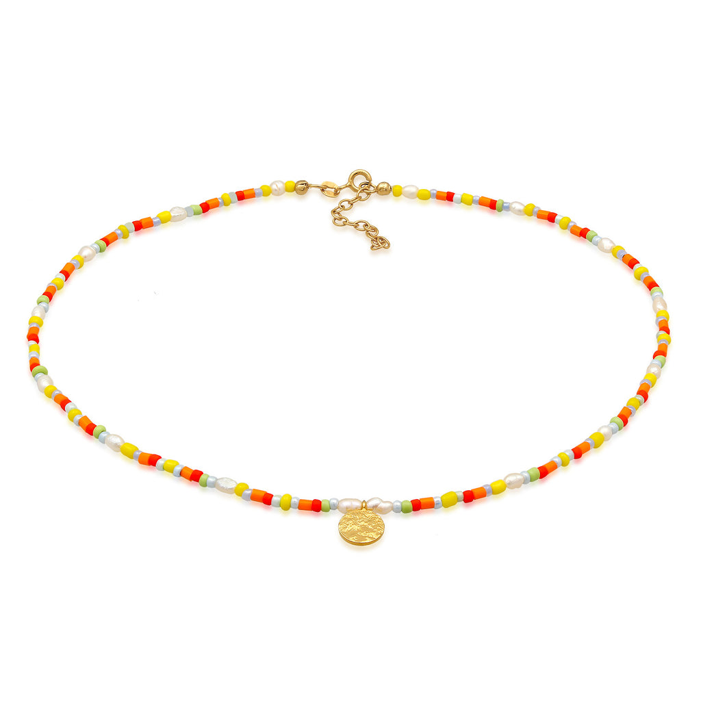 Gold - Elli | Choker Beads Bunt | 925er Sterling Silber Vergoldet