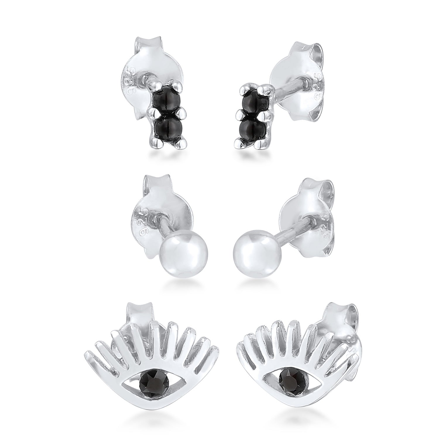 Silber - Elli | Ohrringset Auge | Kristall (Weiß) | 925er Sterling Silber