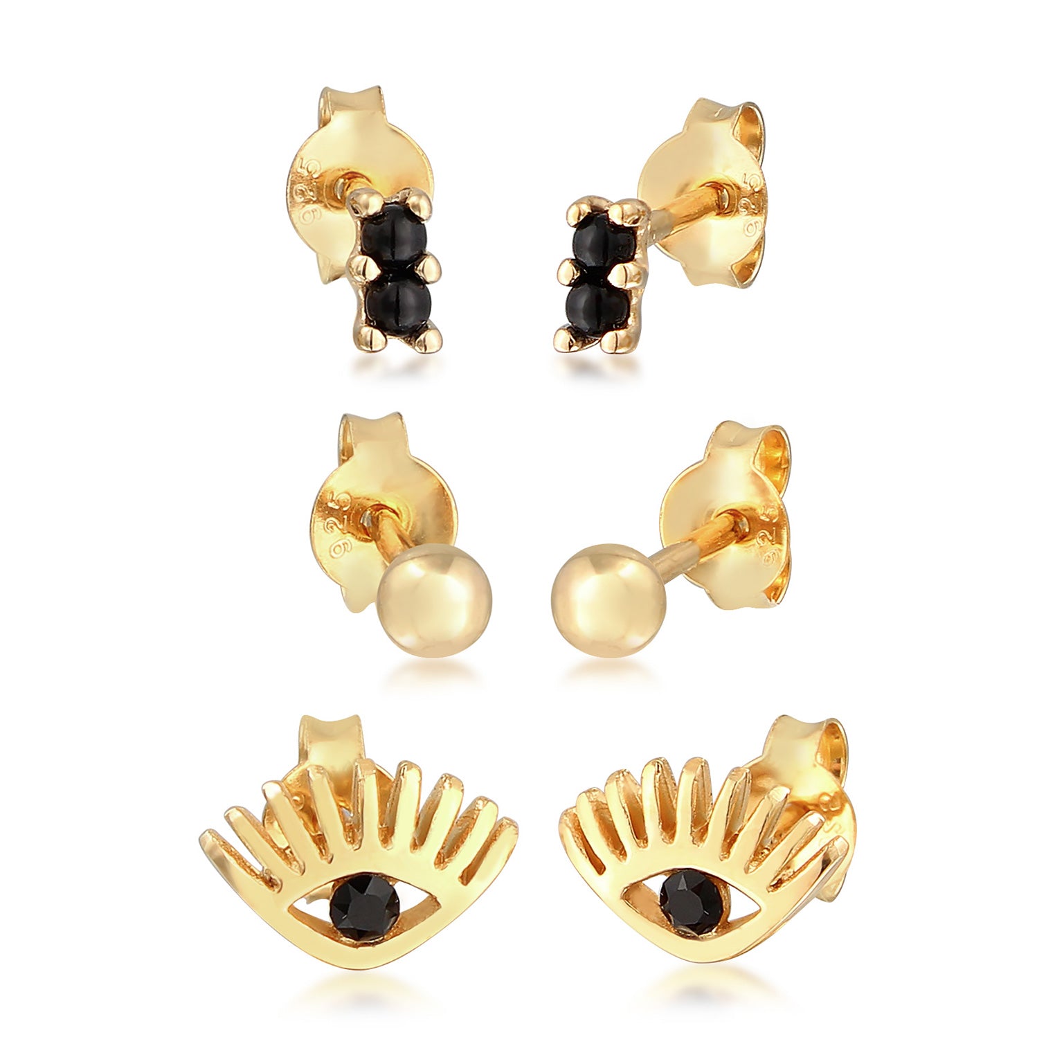Gold - Elli | Ohrringset Auge | Mit Kristallen von Swarovski® (Weiß) | 925er Sterling Silber