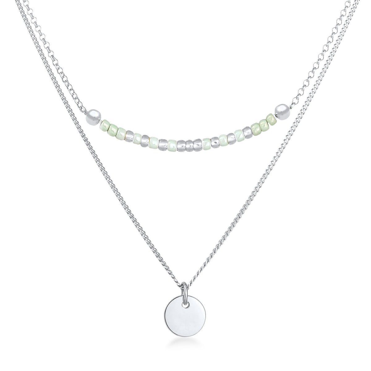 Silber - Elli | Layer-Halskette Plättchen Rund | 925er Sterling Silber