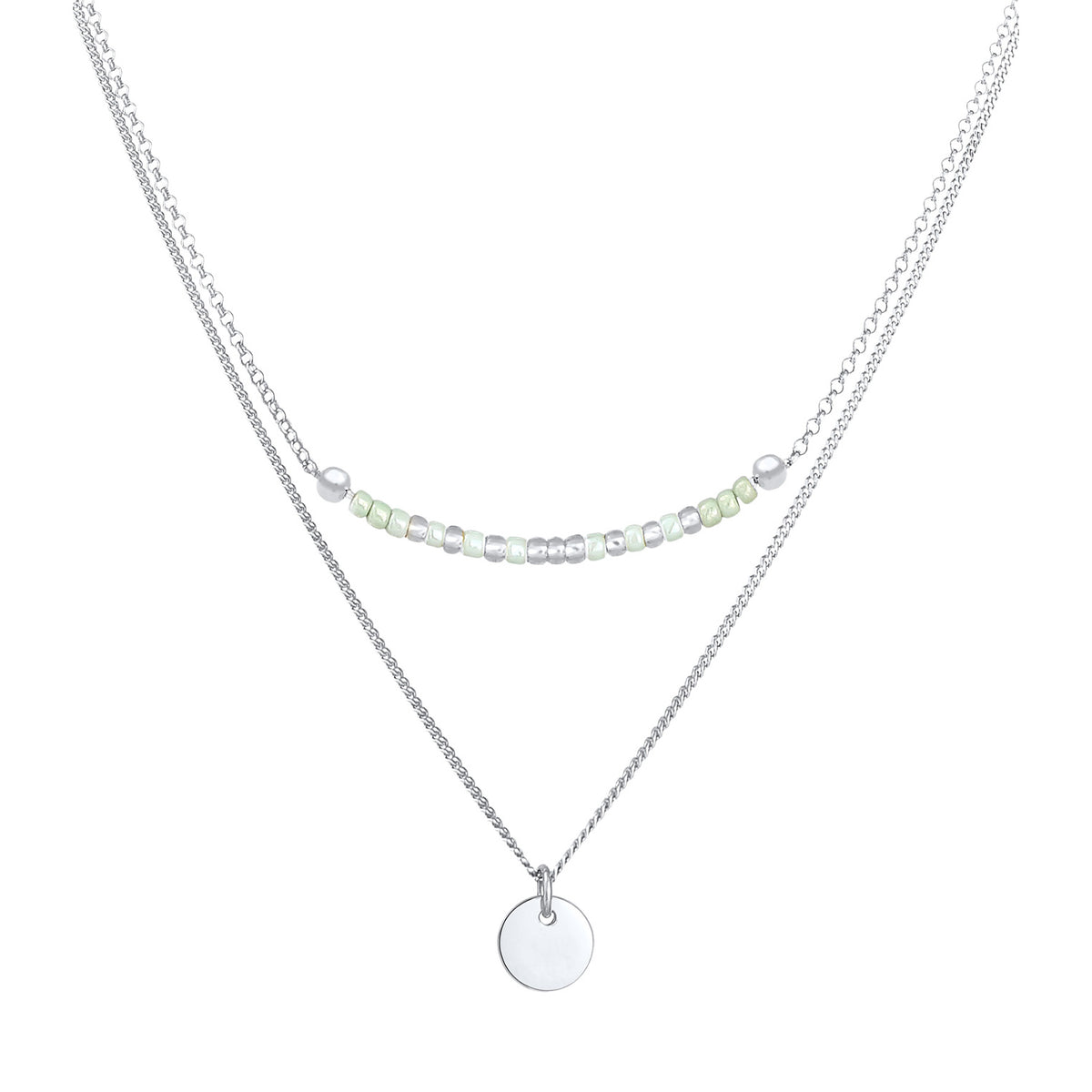 Silber - Elli | Layer-Halskette Plättchen Rund | 925er Sterling Silber