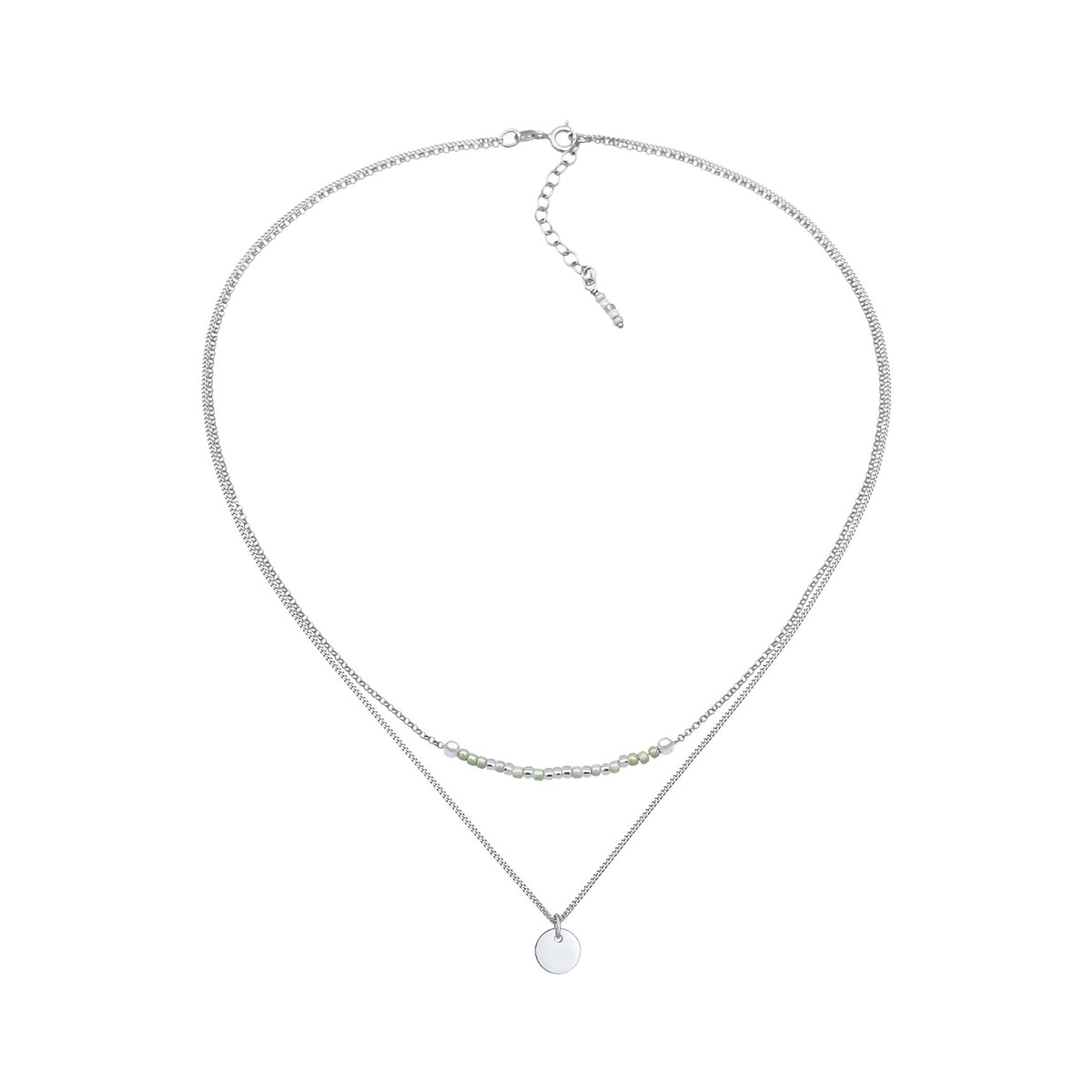 Silber - Elli | Layer-Halskette Plättchen Rund | 925er Sterling Silber