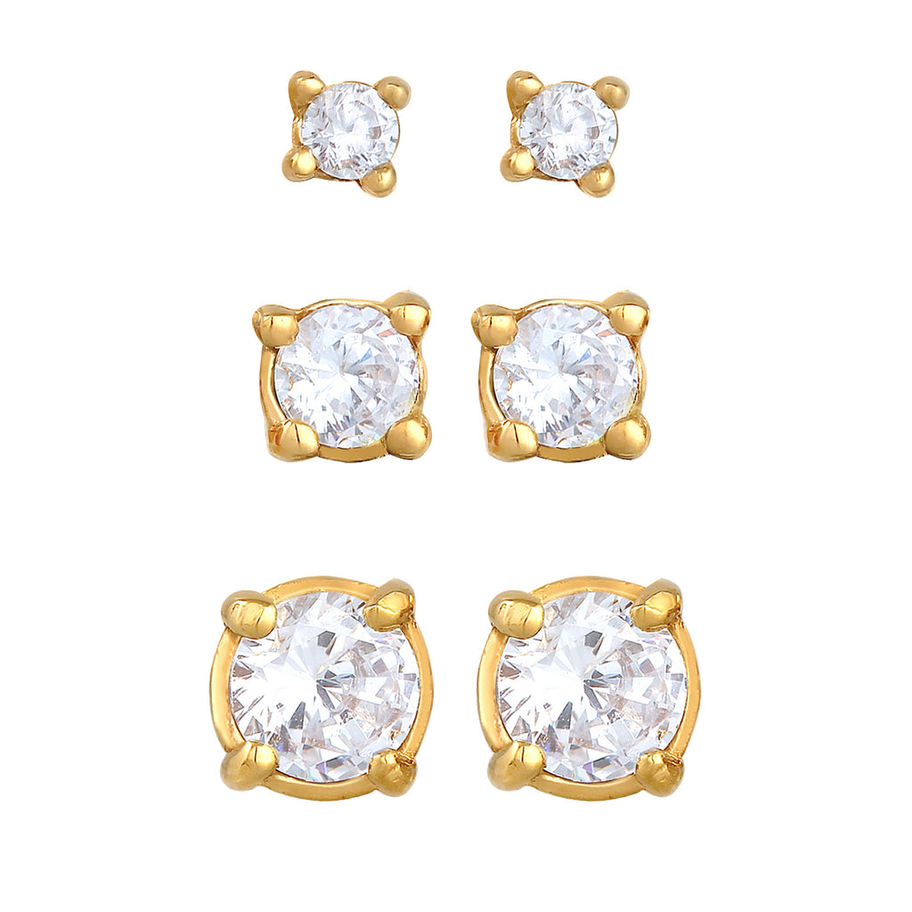 Gold - Elli | Ohrringset | Zirkonia ( Weiß ) | 925er Sterling Silber