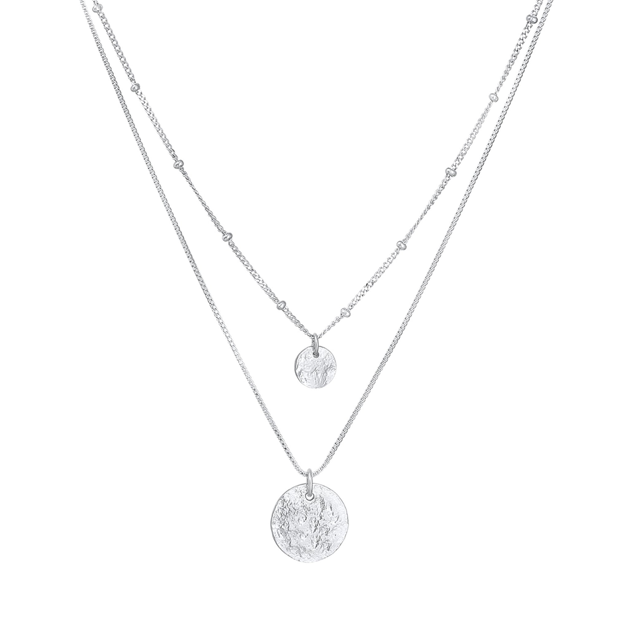 Silber - Elli | Layer-Halskette Plättchen Geo | 925er Sterling Silber