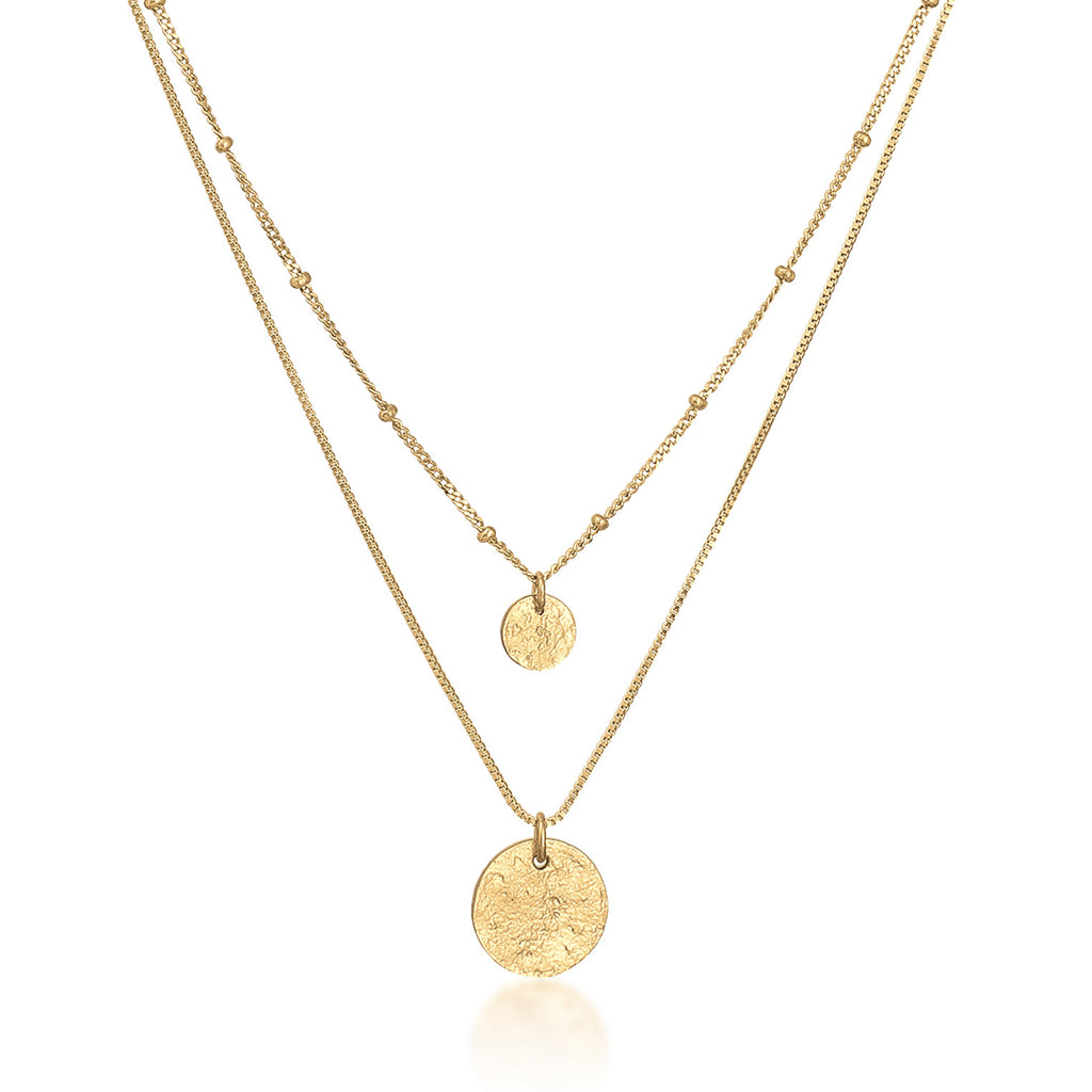 Gold - Elli | Layer-Halskette Plättchen Geo | 925er Sterling Silber