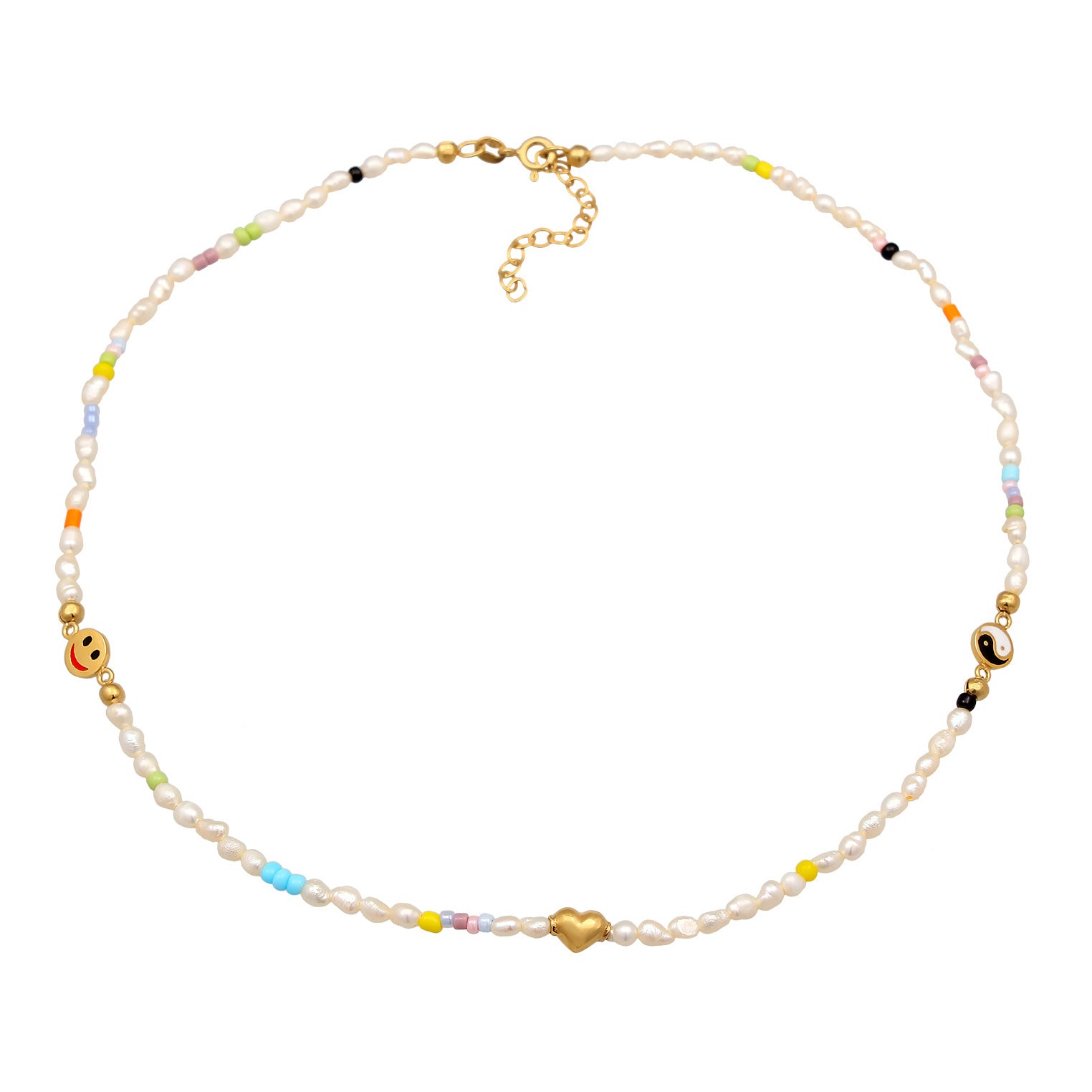 Gold - Elli | Halskette Ying Yang Herz | Süßwasserperlen | 925er Sterling Silber Vergoldet