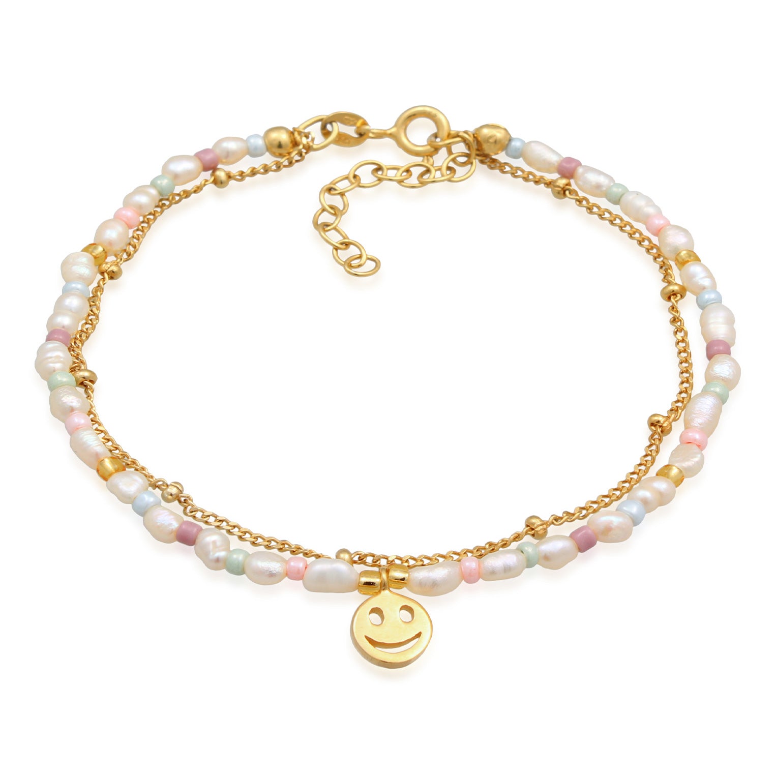 Gold - Elli | Armband Smile Emoji Beads | Süßwasserperlen | 925er Sterling Silber Vergoldet