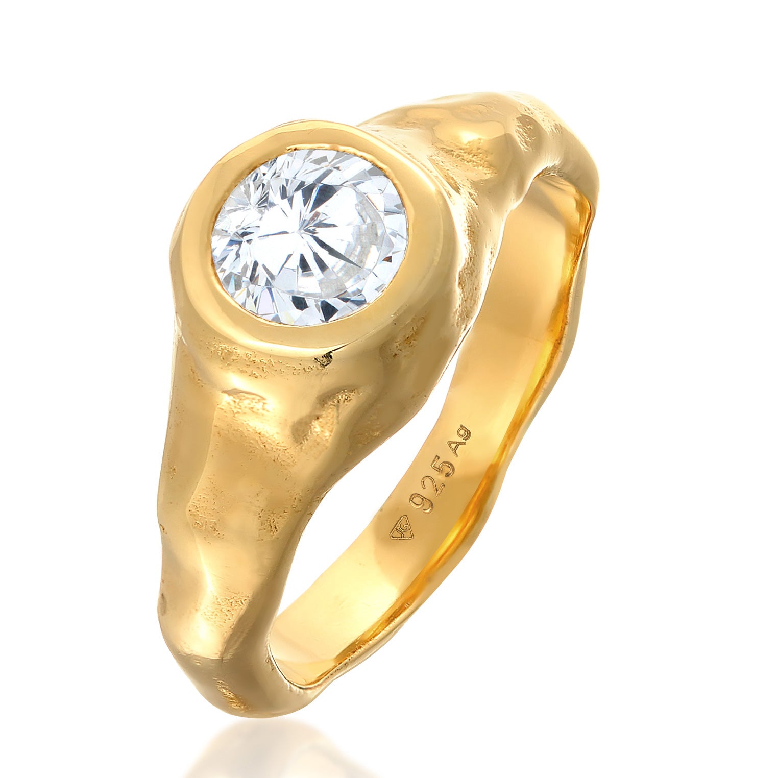 Gold - Elli PREMIUM | Siegelring Organic | Zirkonia ( Weiß ) | 925er Sterling Silber