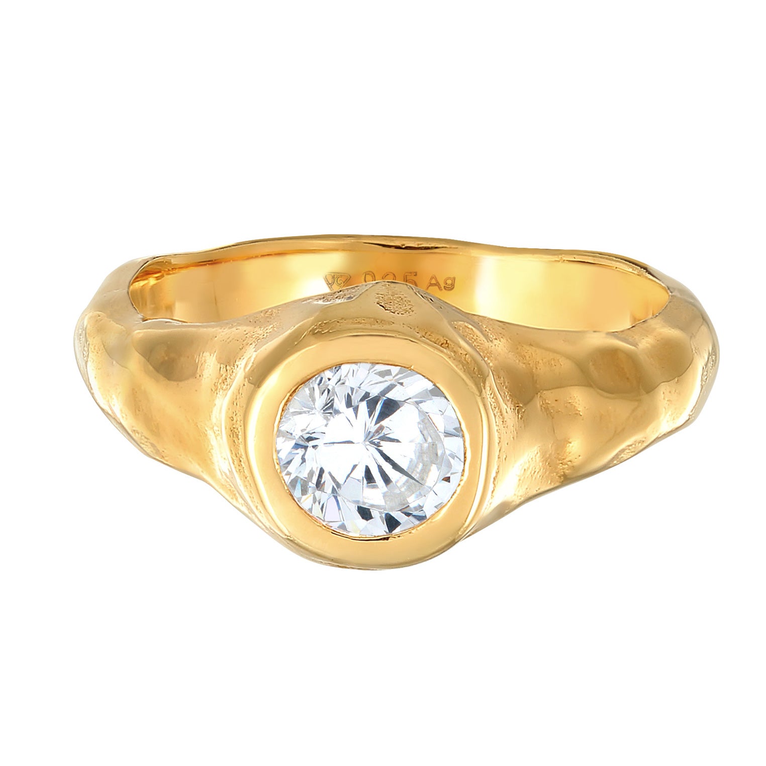 Gold - Elli PREMIUM | Siegelring Organic | Zirkonia ( Weiß ) | 925er Sterling Silber