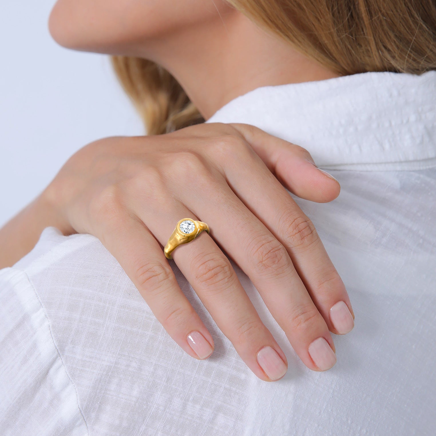 Gold - Elli PREMIUM | Siegelring Organic | Zirkonia ( Weiß ) | 925er Sterling Silber