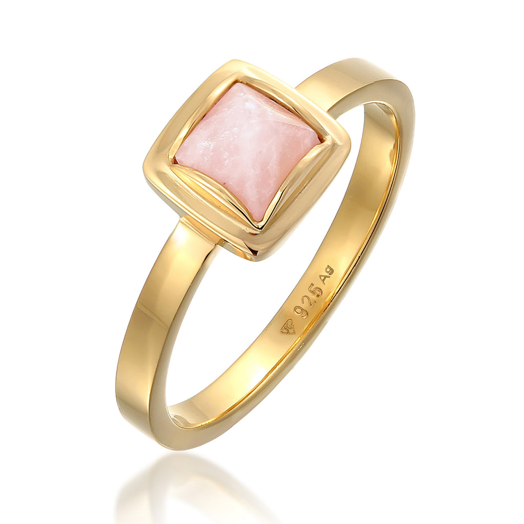 Gold - Elli PREMIUM | Ring Solitär | Quarz (Rosa) | 925er Sterling Silber