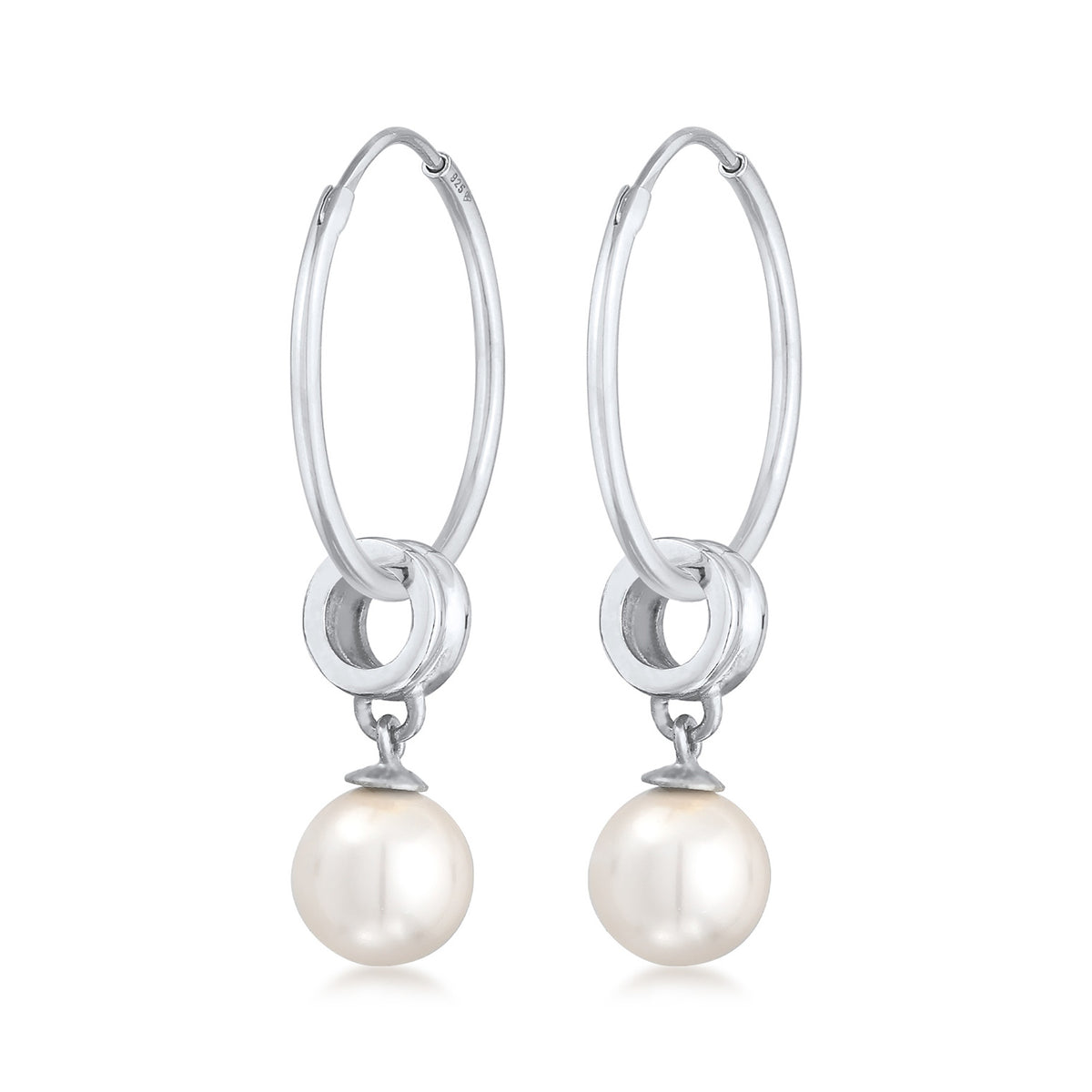 Silber - Nenalina | Creolen Rund | Synthetische Perlen | 925er Sterling Silber