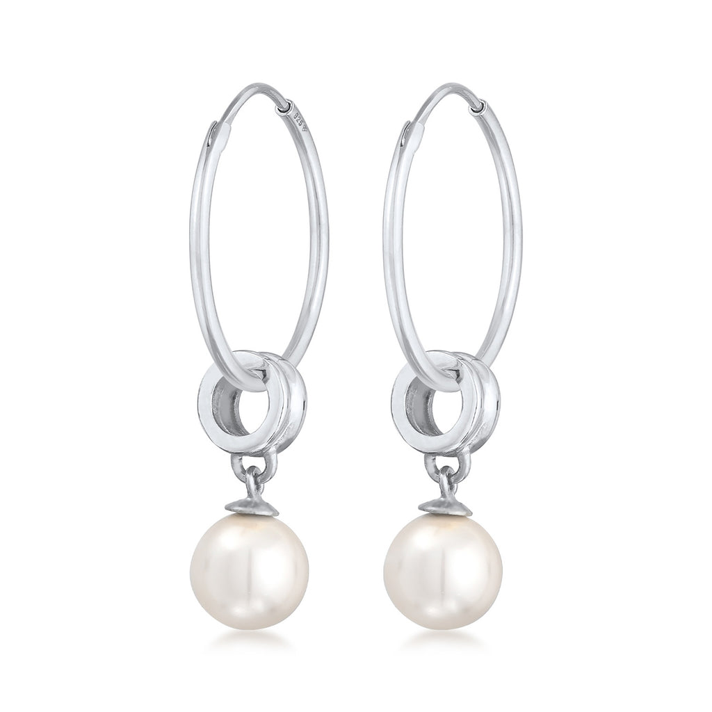 Silber - Nenalina | Creolen Rund | Synthetische Perlen | 925er Sterling Silber