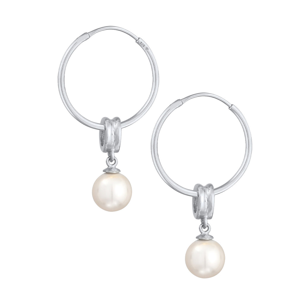 Silber - Nenalina | Creolen Rund | Synthetische Perlen | 925er Sterling Silber