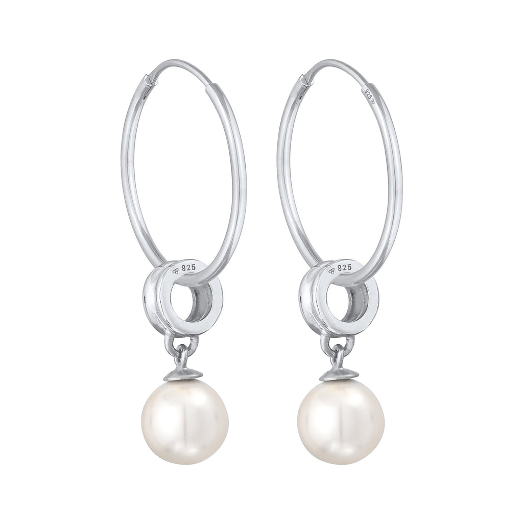 Silber - Nenalina | Creolen Rund | Synthetische Perlen | 925er Sterling Silber