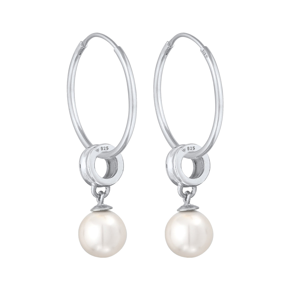 Silber - Nenalina | Creolen Rund | Synthetische Perlen | 925er Sterling Silber