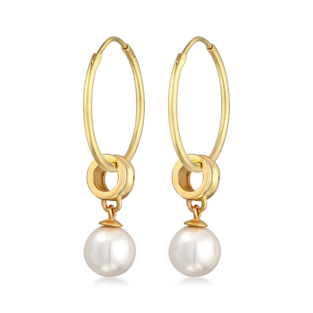 Gold - Nenalina | Creolen Anhänger | synth. Perle | 925er Sterling Silber Vergoldet
