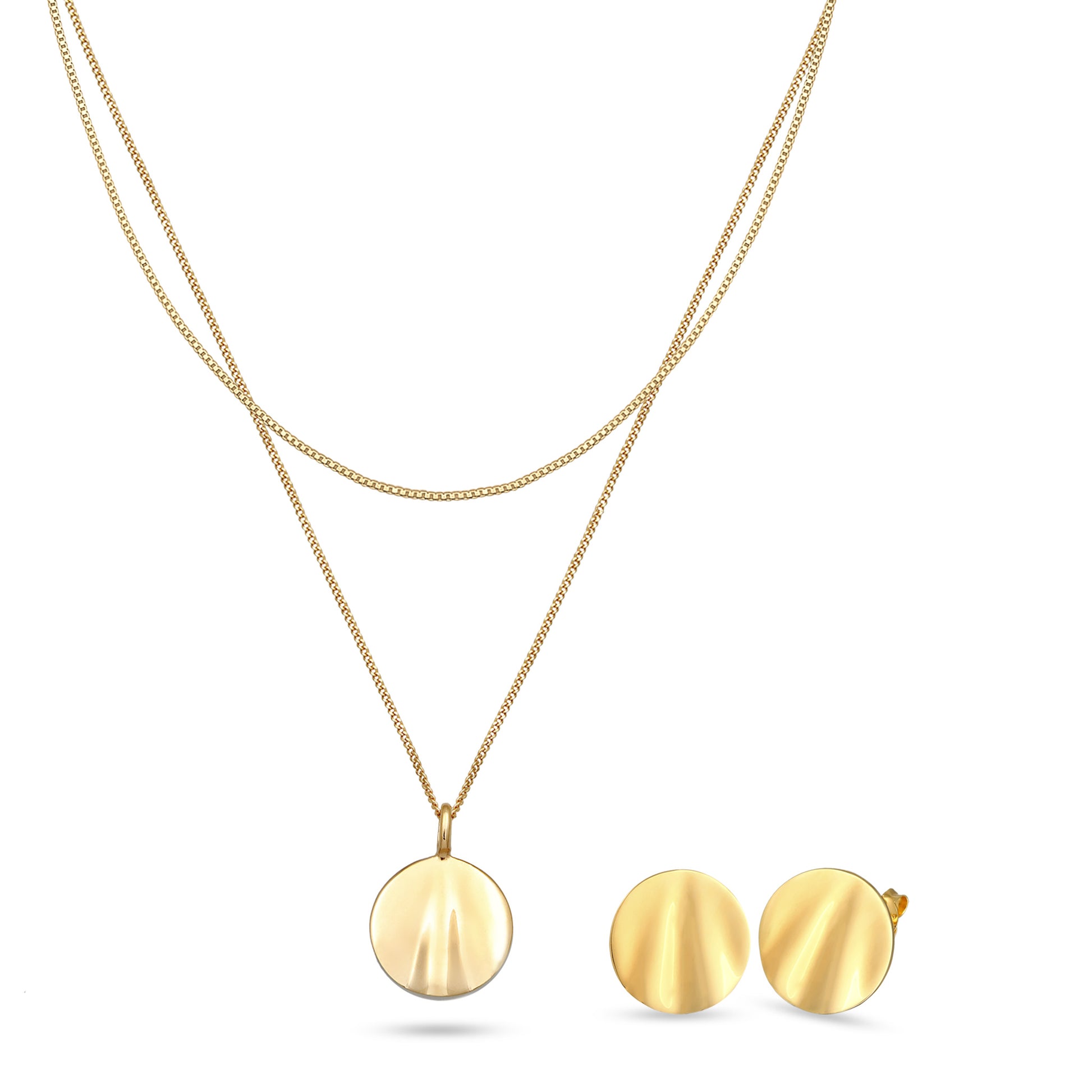 Wavy Disc stud earrings &amp; necklace