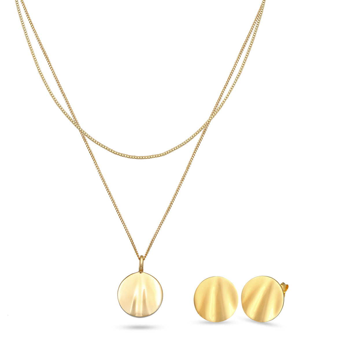 Wavy Disc Stud Earrings &amp; Necklace Jewelry Set