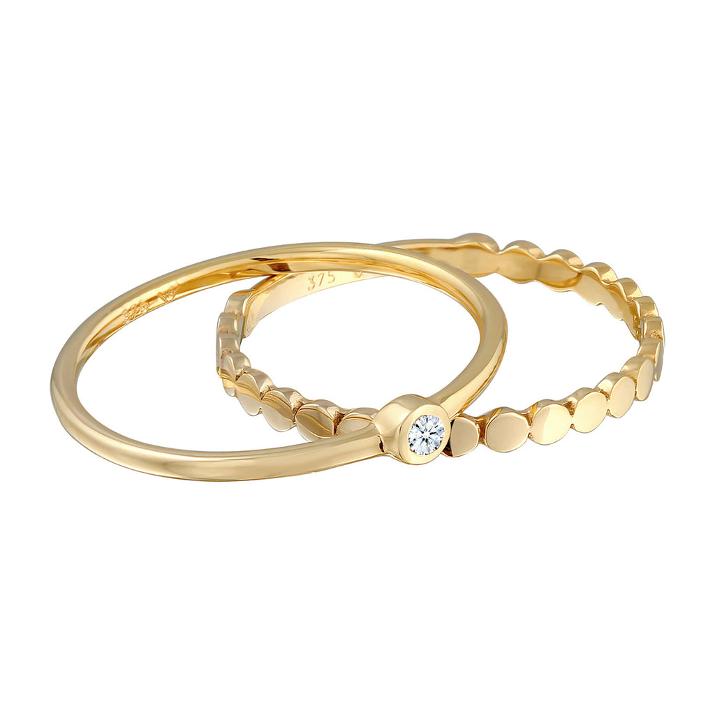 Gold - Elli DIAMONDS | Ring-Set Solitär | Diamant (0,3 ct.) | 375er Gelbgold