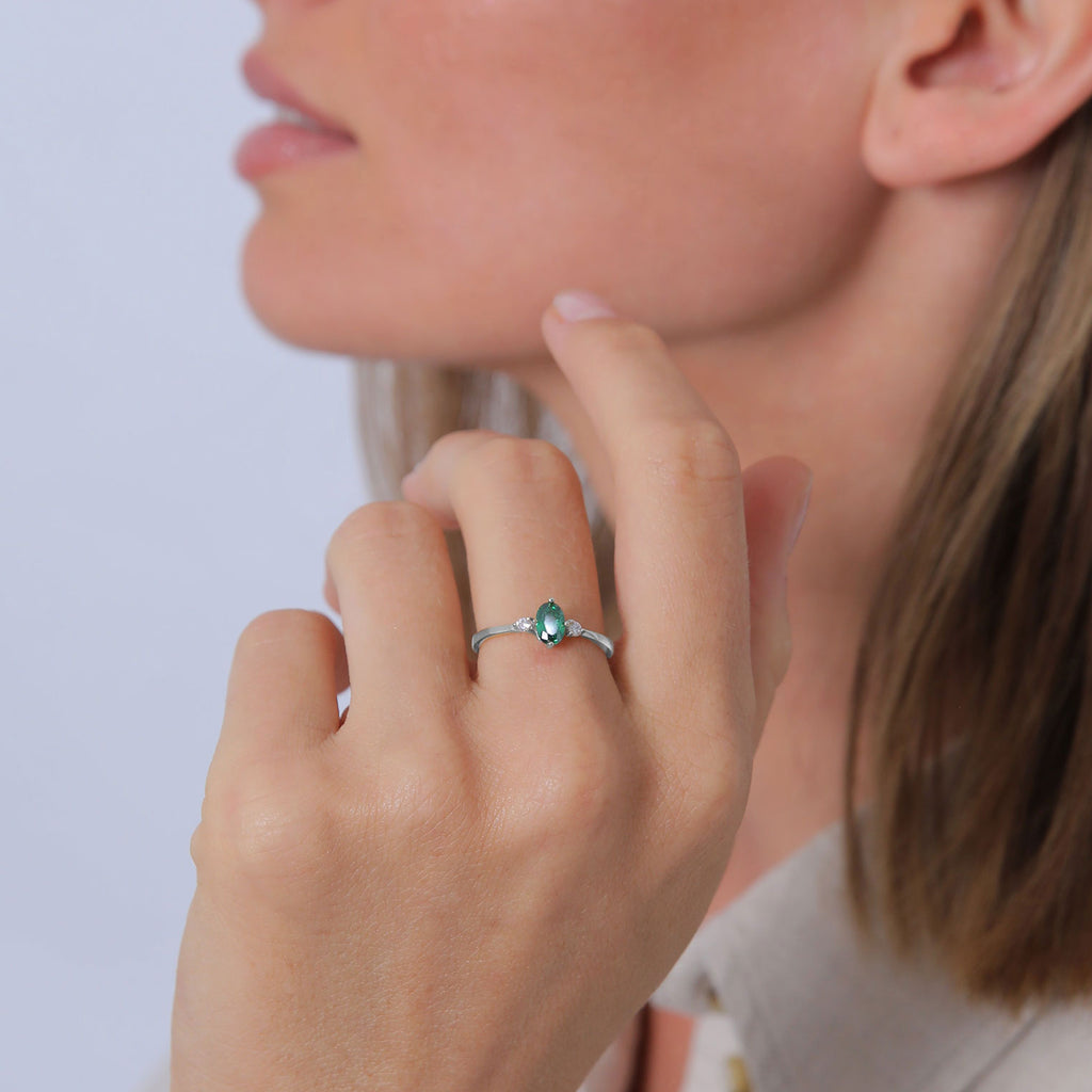 Silber - Elli | Verlobungsring | Zirkonia (Grün) | 925 Sterling Silber