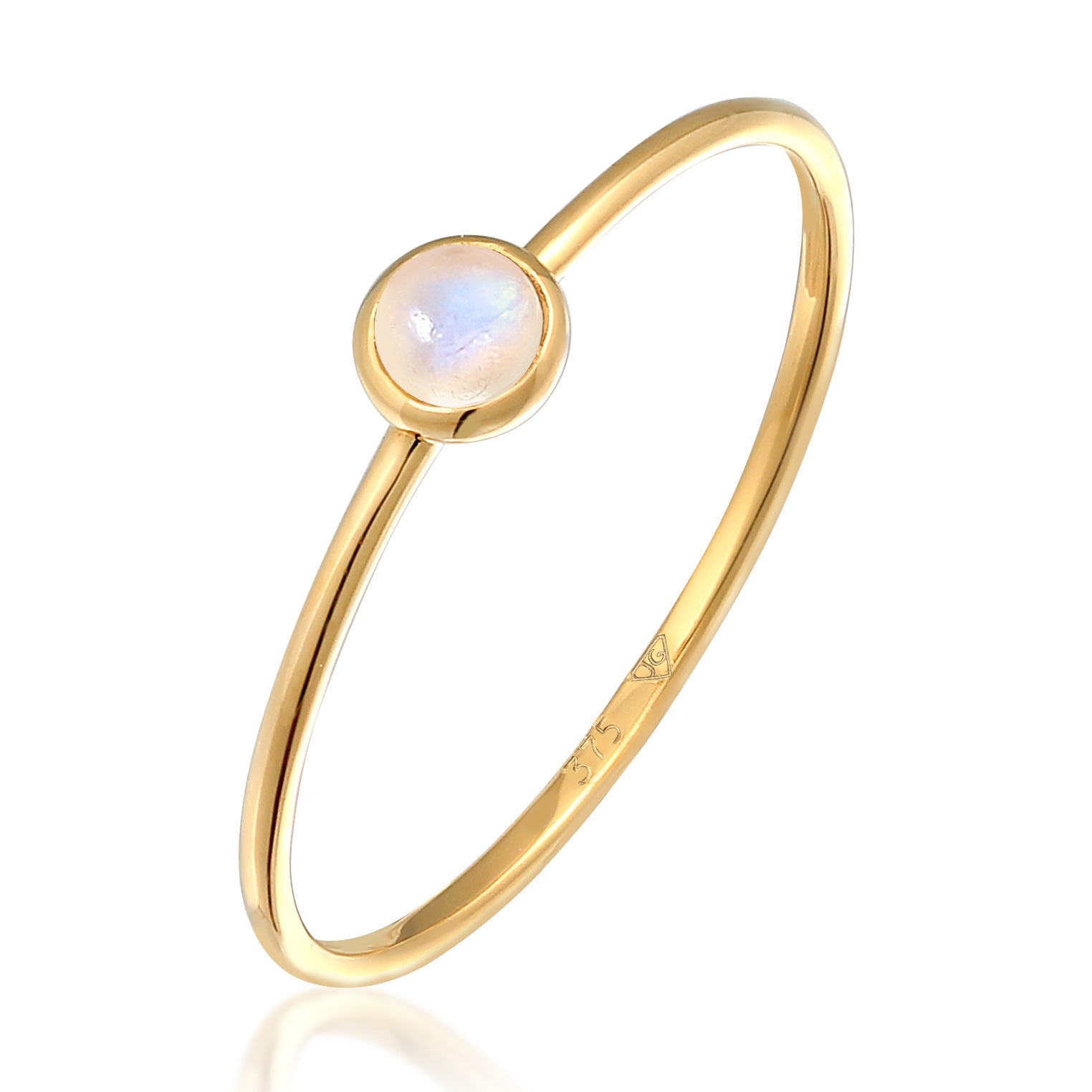 Gold - Elli PREMIUM | Solitär-Ring Fein | Mondstein (Weiß) | 375er Gelbgold