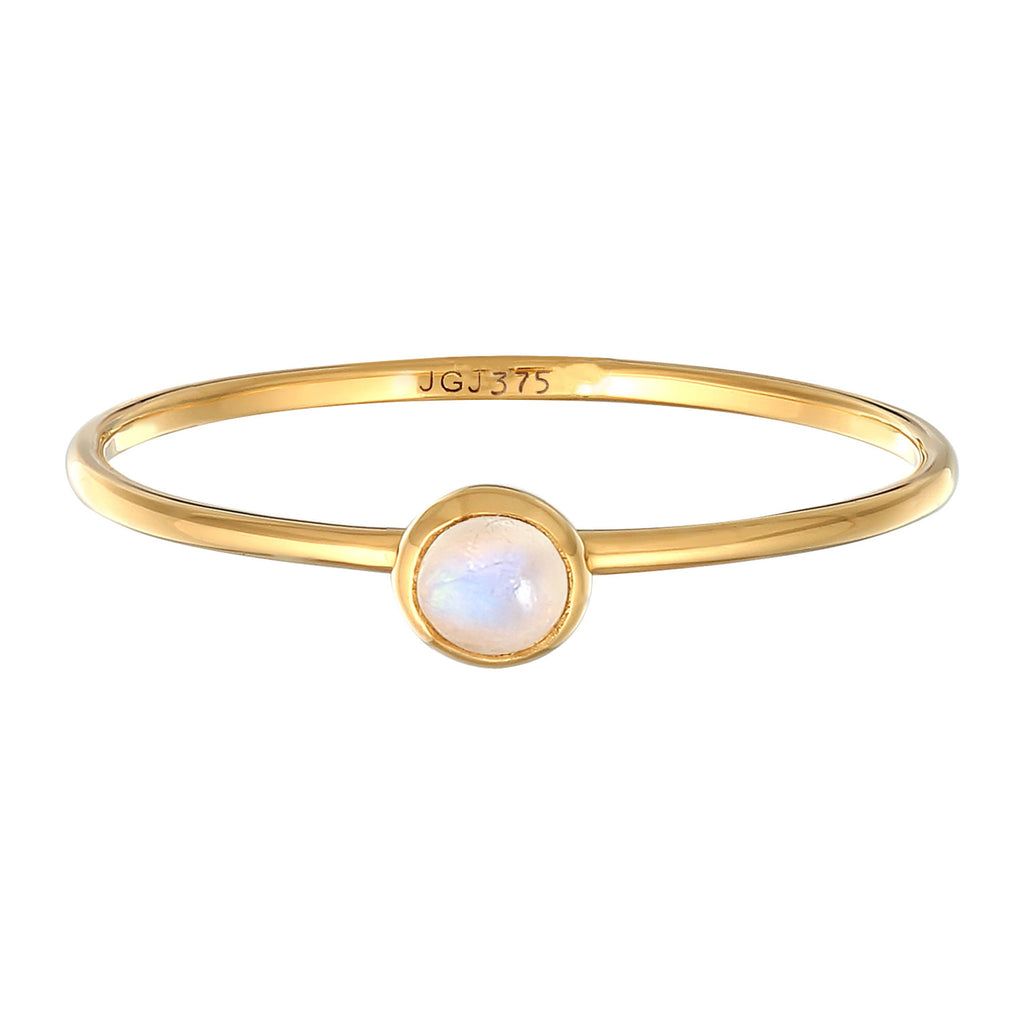 Gold - Elli PREMIUM | Solitär-Ring Fein | Mondstein (Weiß) | 375er Gelbgold