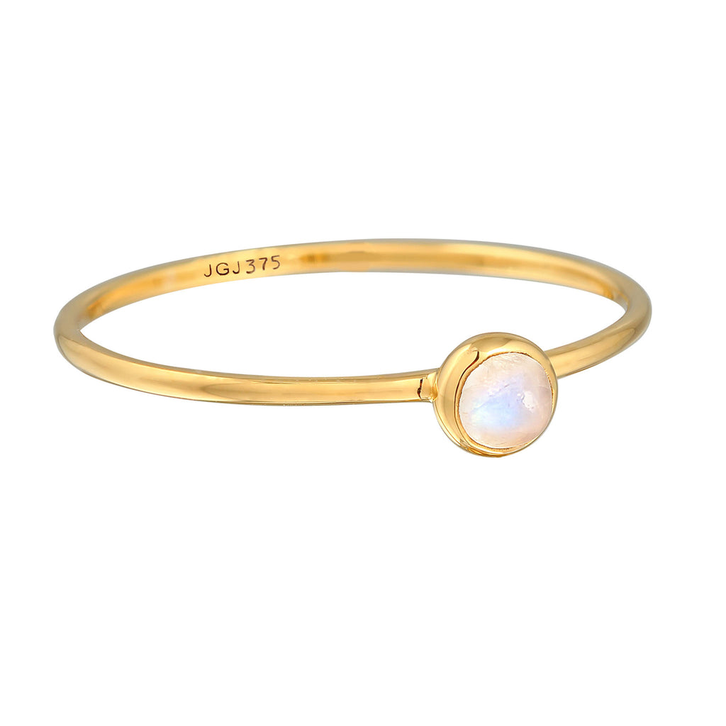 Gold - Elli PREMIUM | Solitär-Ring Fein | Mondstein (Weiß) | 375er Gelbgold