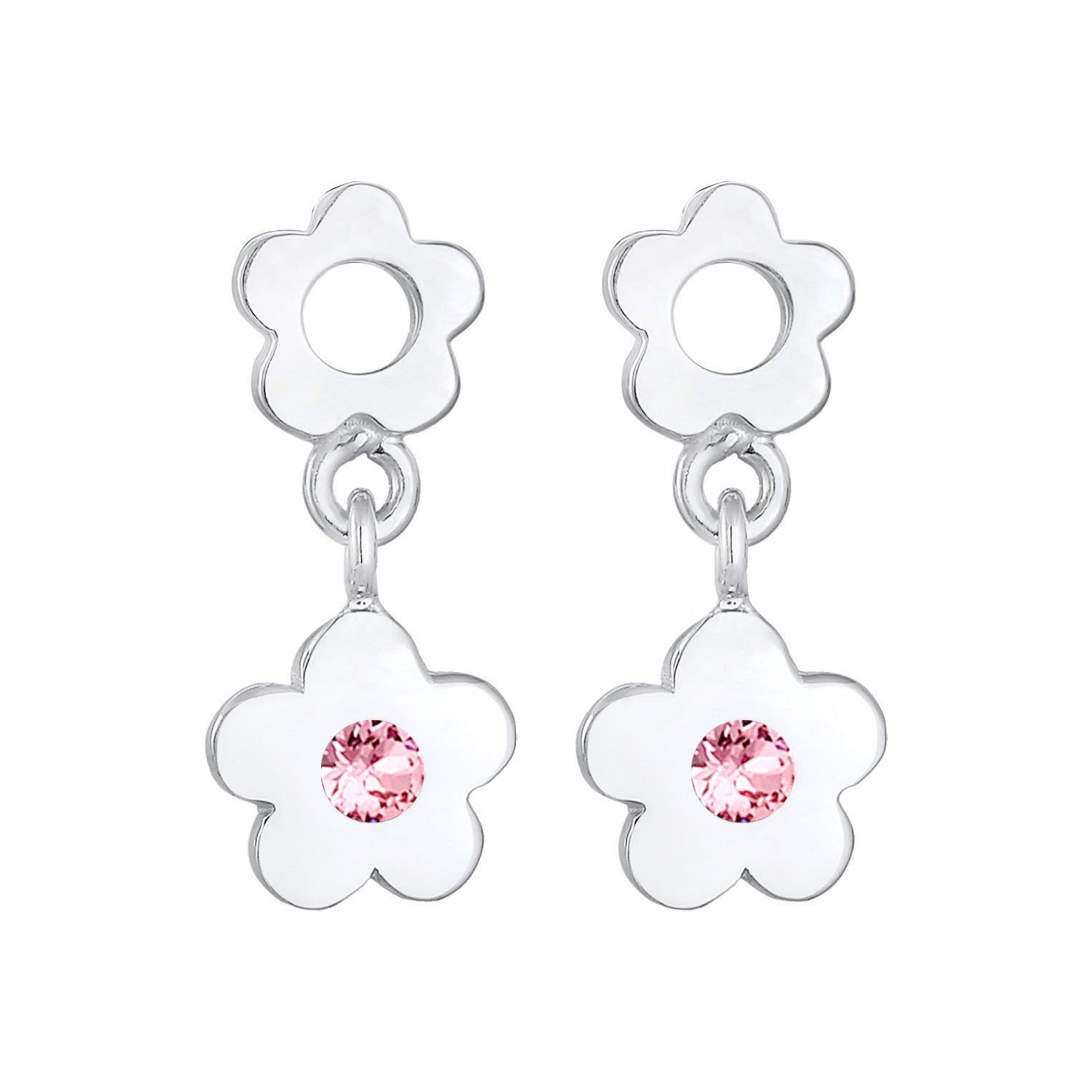 Silber - Elli | Ohrhänger Blume | Kristall (Rosa) | 925er Sterling Silber