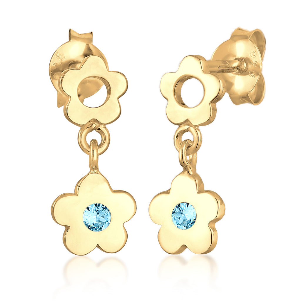 Gold - Elli | Ohrhänger Blume | Mit Kristallen von Swarovski® ( Rosa ) | 925er Sterling Silber vergoldet