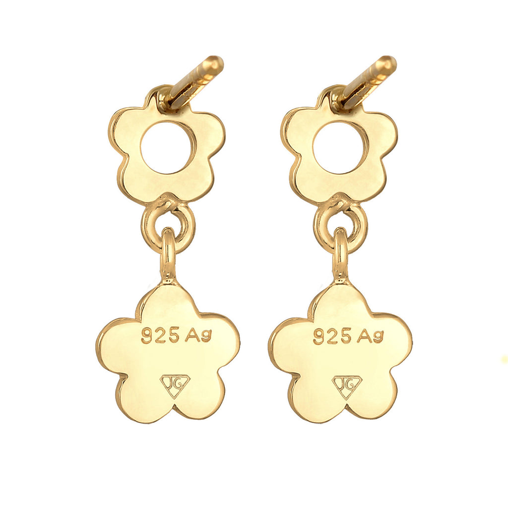 Gold - Elli | Ohrhänger Blume | Mit Kristallen von Swarovski® ( Rosa ) | 925er Sterling Silber vergoldet