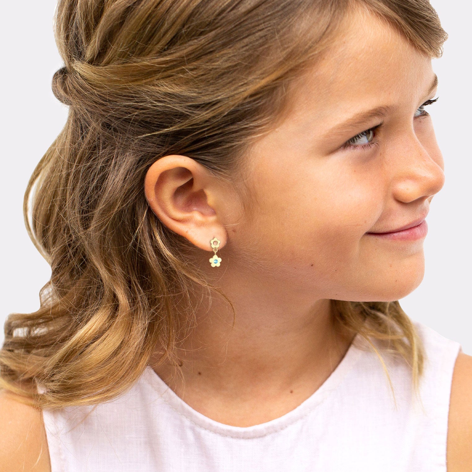 Gold - Elli | Ohrhänger Blume | Mit Kristallen von Swarovski® ( Rosa ) | 925er Sterling Silber vergoldet