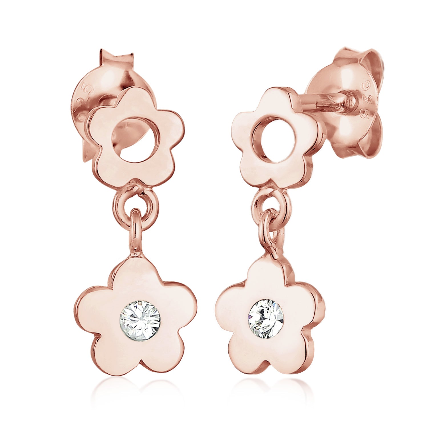 Roségold - Elli | Ohrhänger Blume | Mit Kristallen von Swarovski® (Rosa) | 925er Sterling Silber