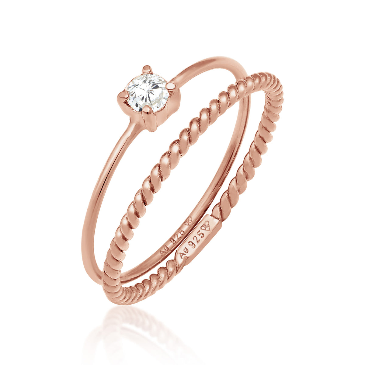 Roségold - Elli | Solitär-Ring | Zirkonia (Weiß) | 925 Sterling Silber Rosévergoldet