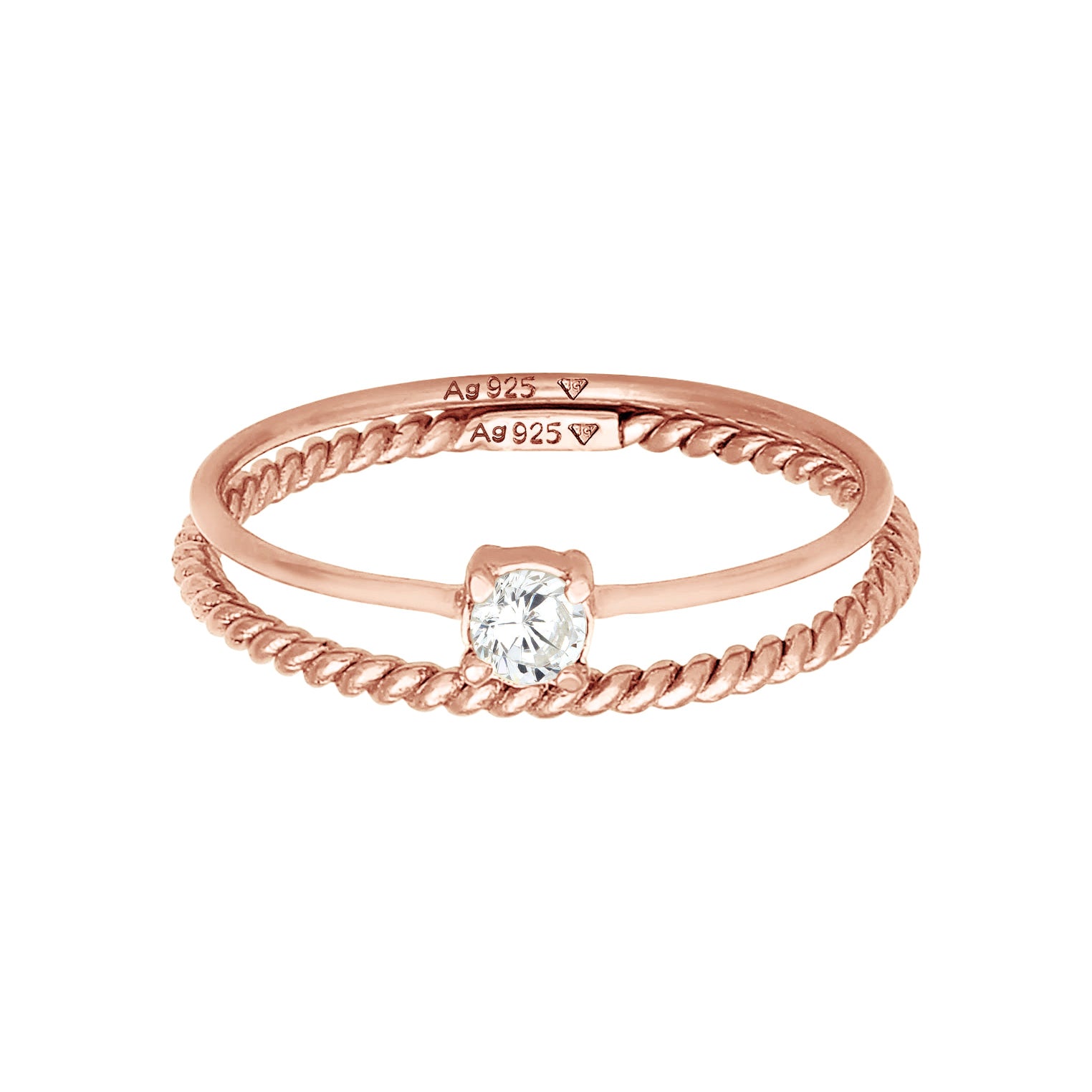 Roségold - Elli | Solitär-Ring | Zirkonia (Weiß) | 925 Sterling Silber Rosévergoldet