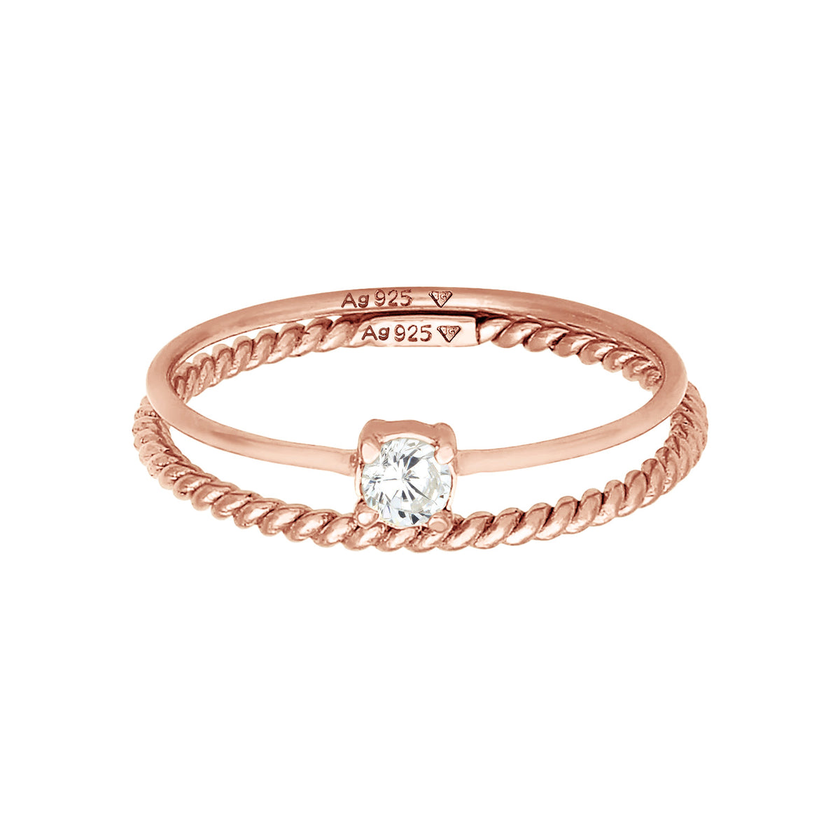 Roségold - Elli | Solitär-Ring | Zirkonia (Weiß) | 925 Sterling Silber Rosévergoldet