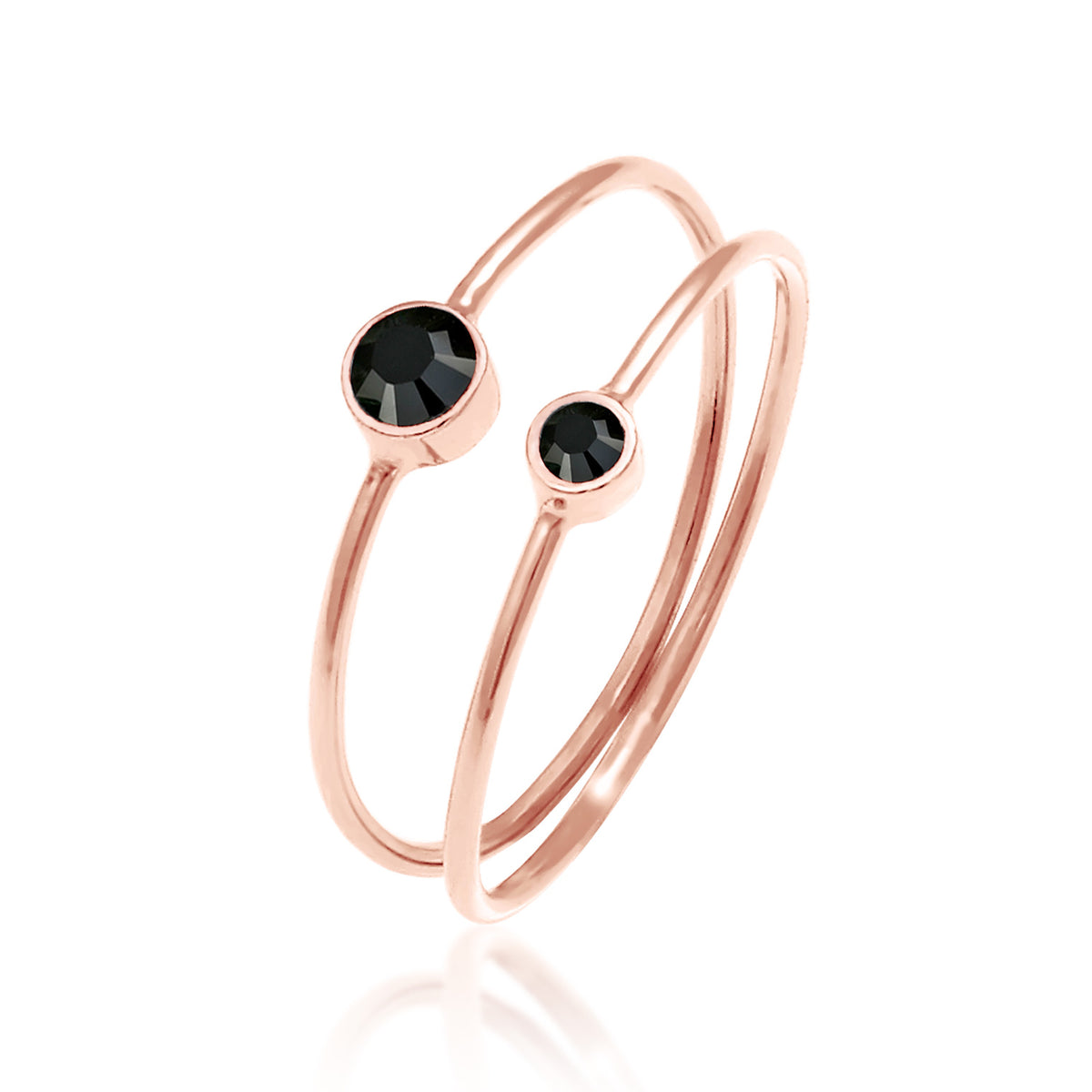 Roségold - Elli | Solitär-Ring | Kristall (Schwarz) | 925 Sterling Silber Rosévergoldet