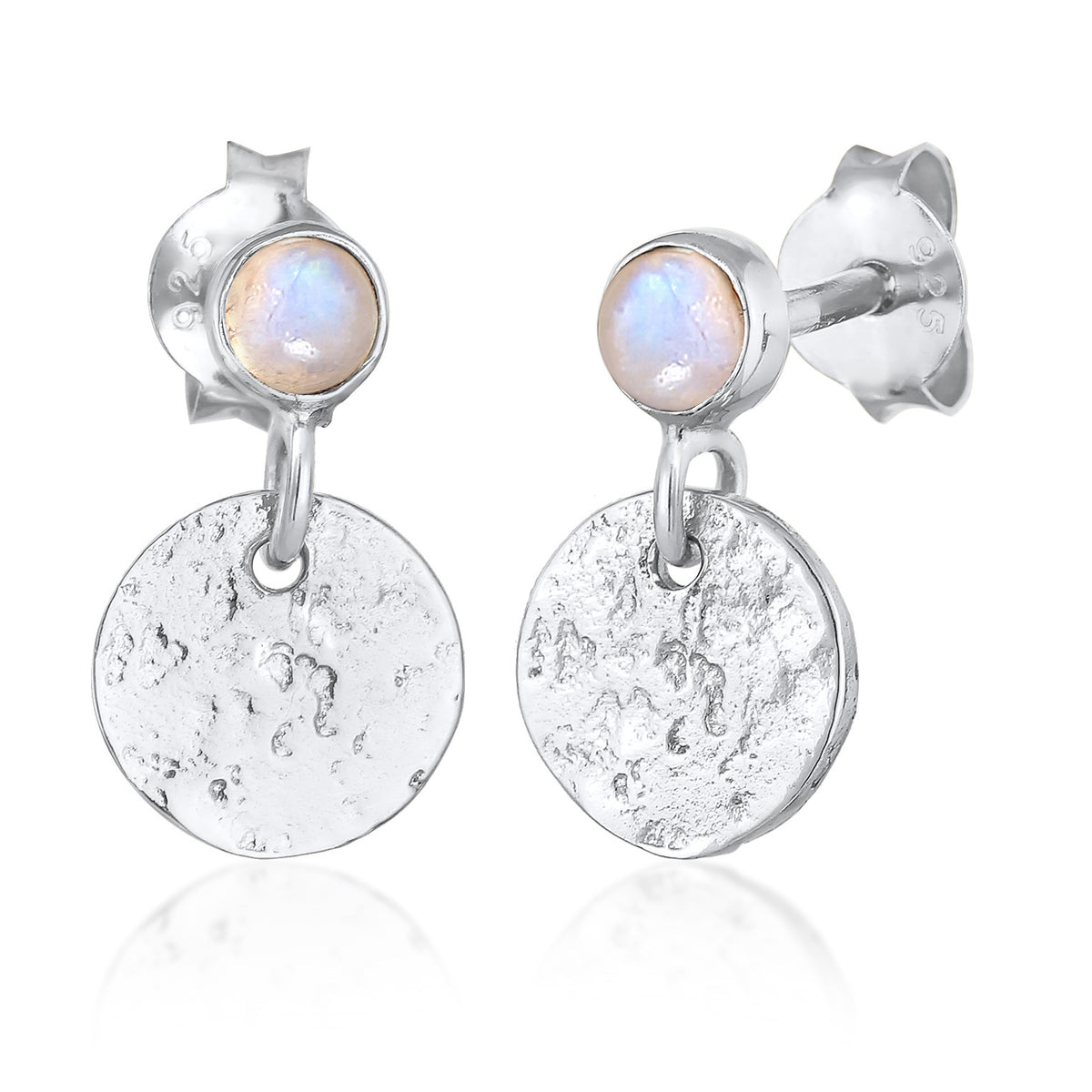 Silber - Elli PREMIUM | Ohrringe Plättchen | Mondstein (Weiß) | 925er Sterling Silber