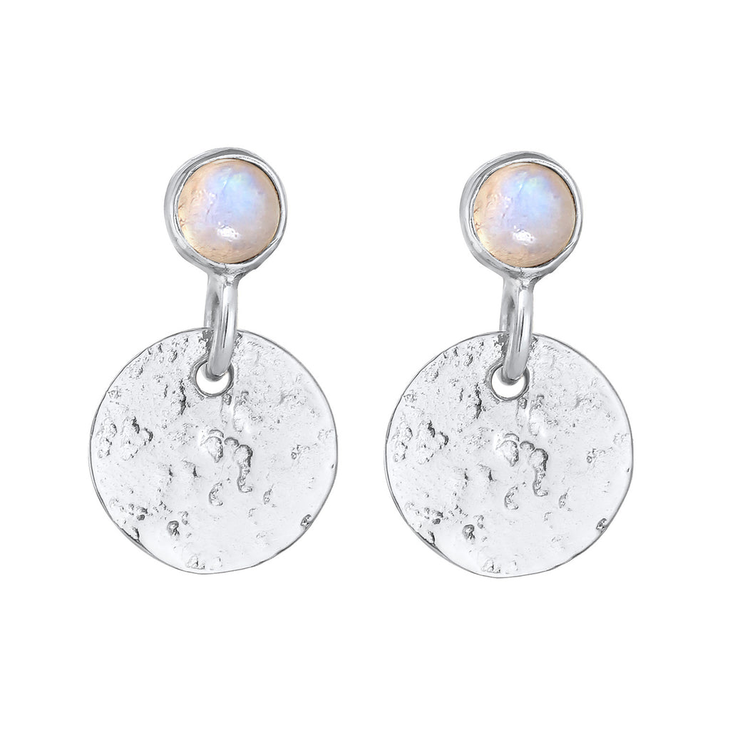 Silber - Elli PREMIUM | Ohrringe Plättchen | Mondstein (Weiß) | 925er Sterling Silber