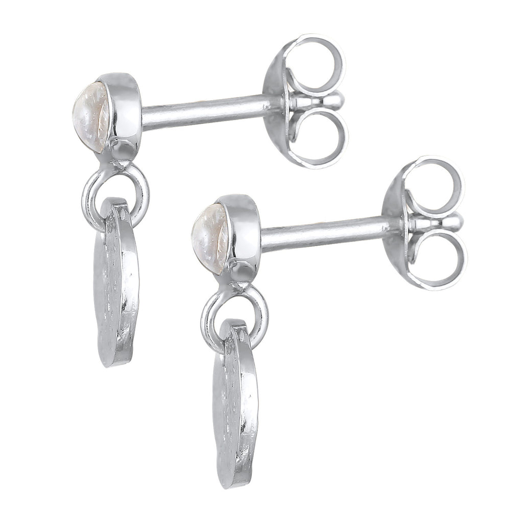 Silber - Elli PREMIUM | Ohrringe Plättchen | Mondstein (Weiß) | 925er Sterling Silber