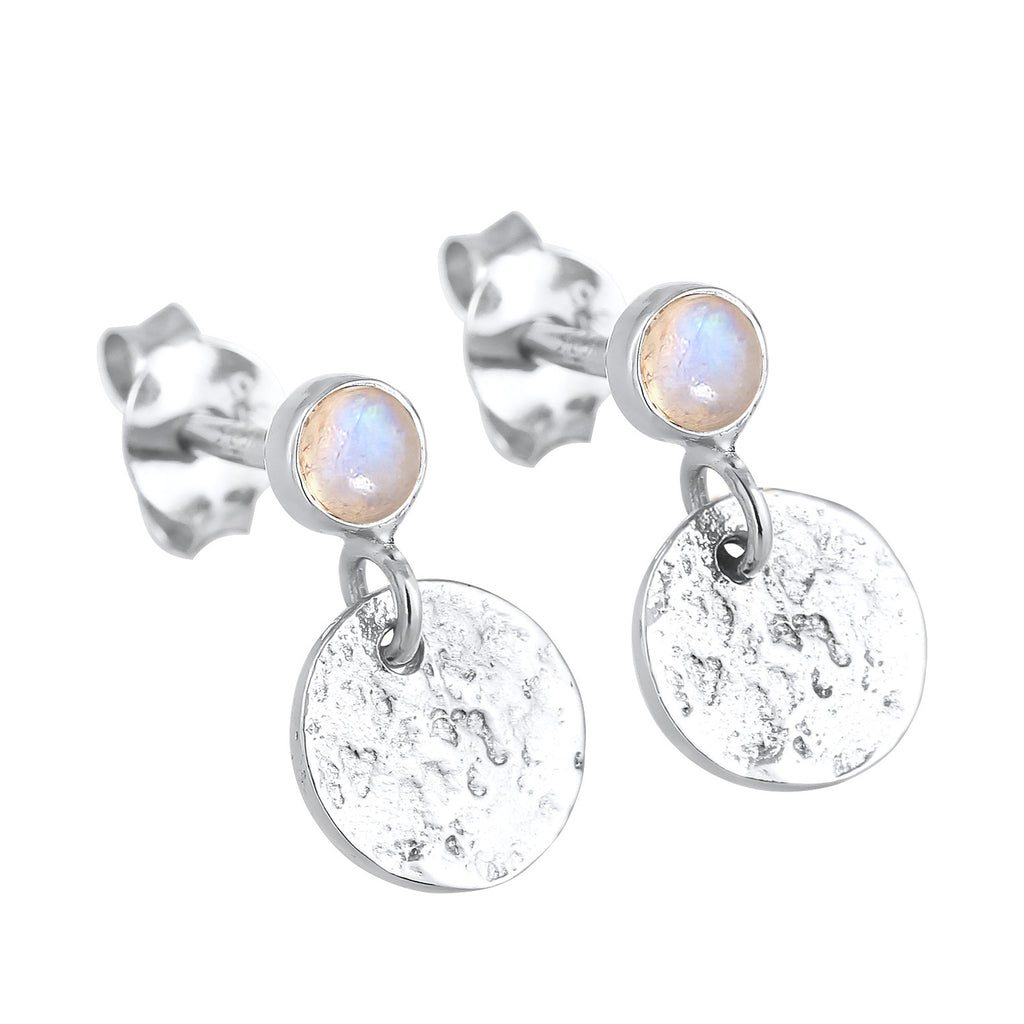 Silber - Elli PREMIUM | Ohrringe Plättchen | Mondstein (Weiß) | 925er Sterling Silber