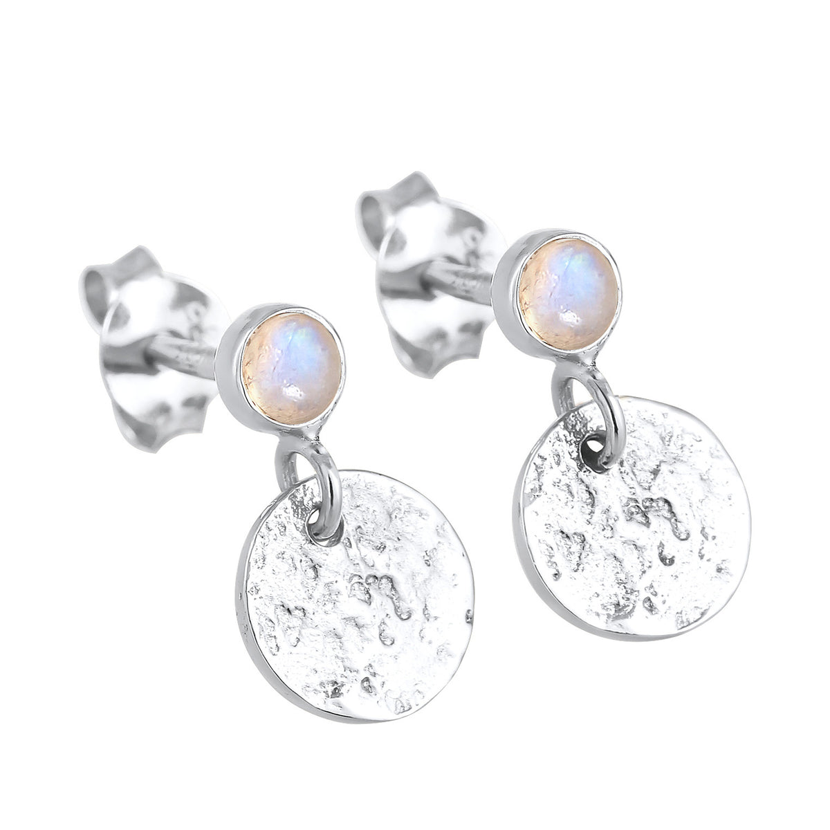 Silber - Elli PREMIUM | Ohrringe Plättchen | Mondstein (Weiß) | 925er Sterling Silber
