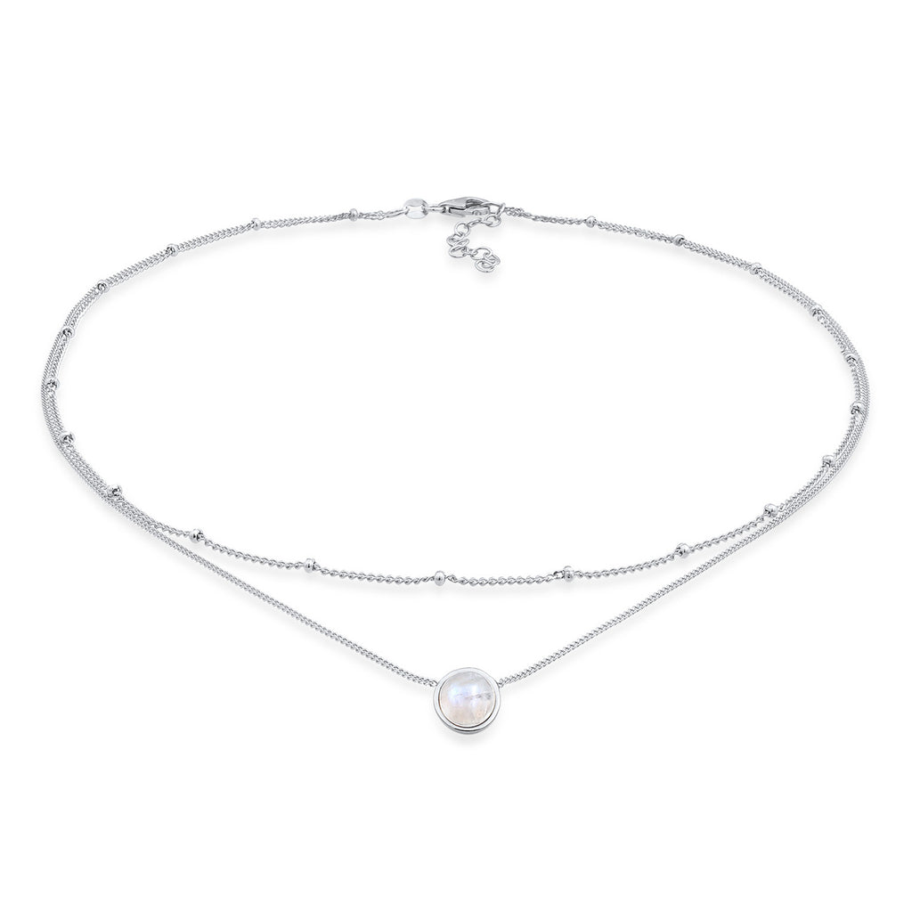 Silber - Elli | Choker Layer | Mondstein (Weiß) | 925er Sterling Silber