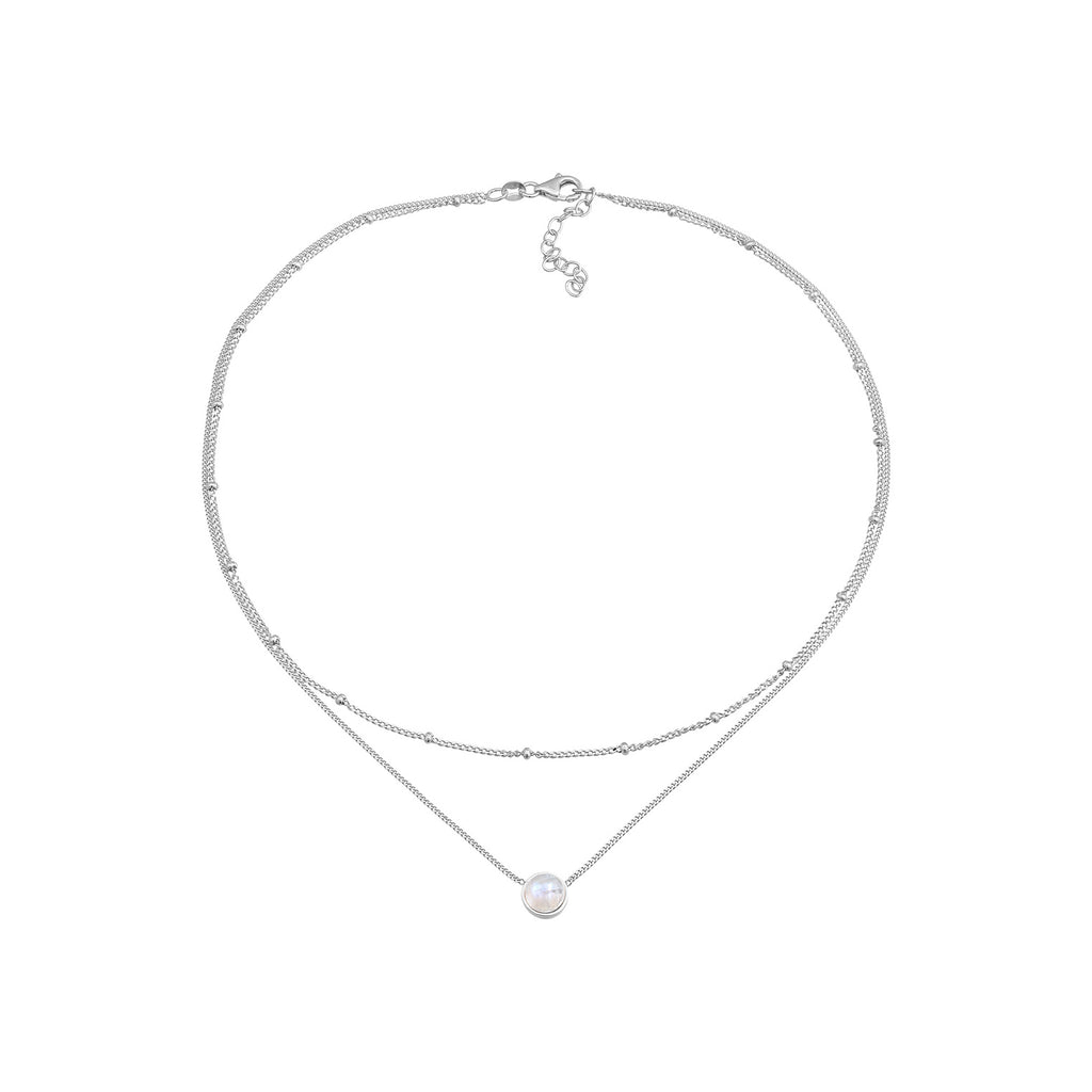 Silber - Elli | Choker Layer | Mondstein (Weiß) | 925er Sterling Silber