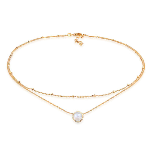 Gold - Elli | Choker Layer | Mondstein (Weiß) | 925er Sterling Silber