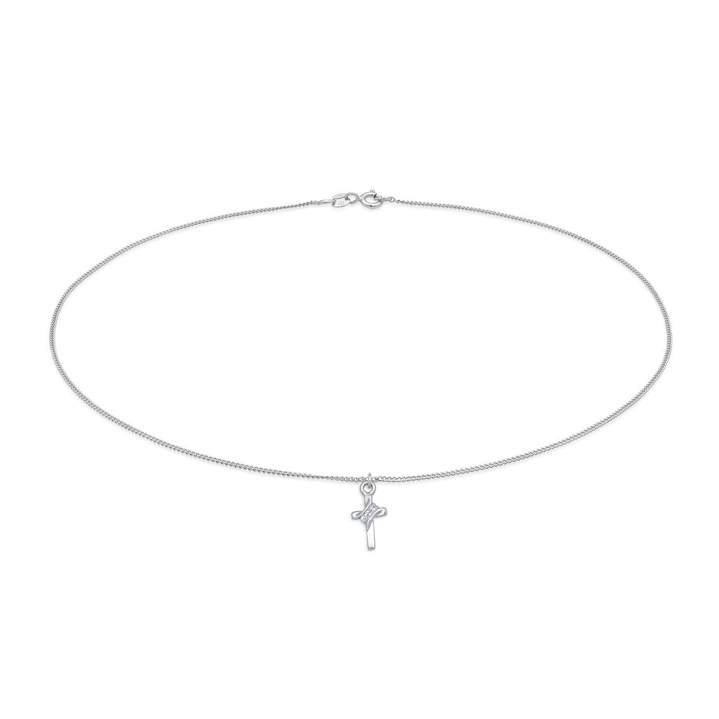 Silber - Elli | Choker Kreuz | Mit Kristallen von Swarovski® (Weiß) | 925er Sterling Silber