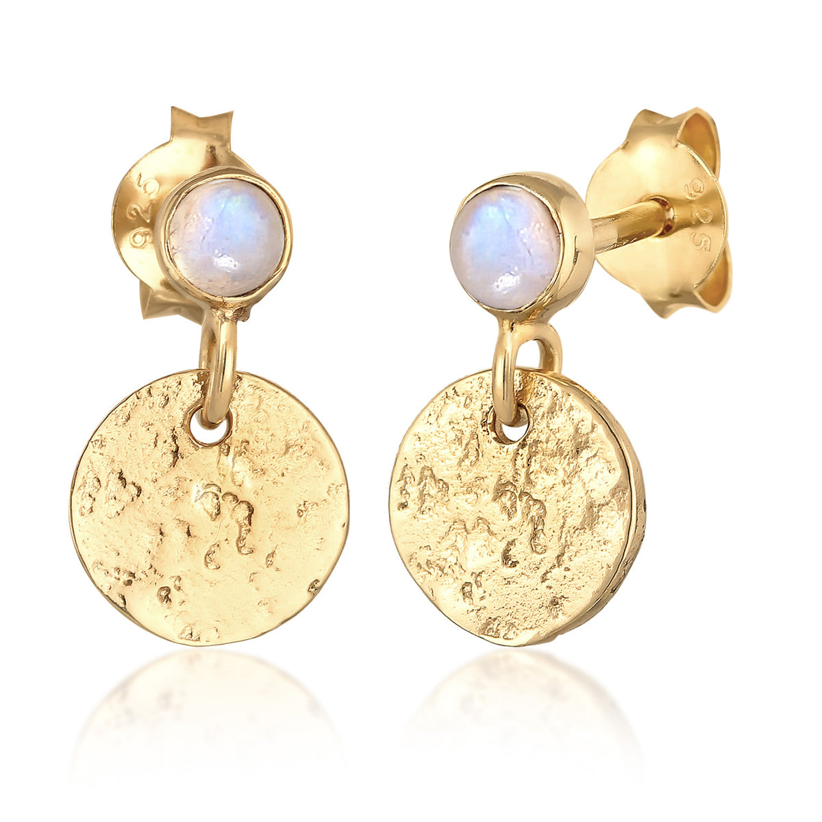 Gold - Elli PREMIUM | Ohrringe Plättchen | Mondstein (Weiß) | 925er Sterling Silber