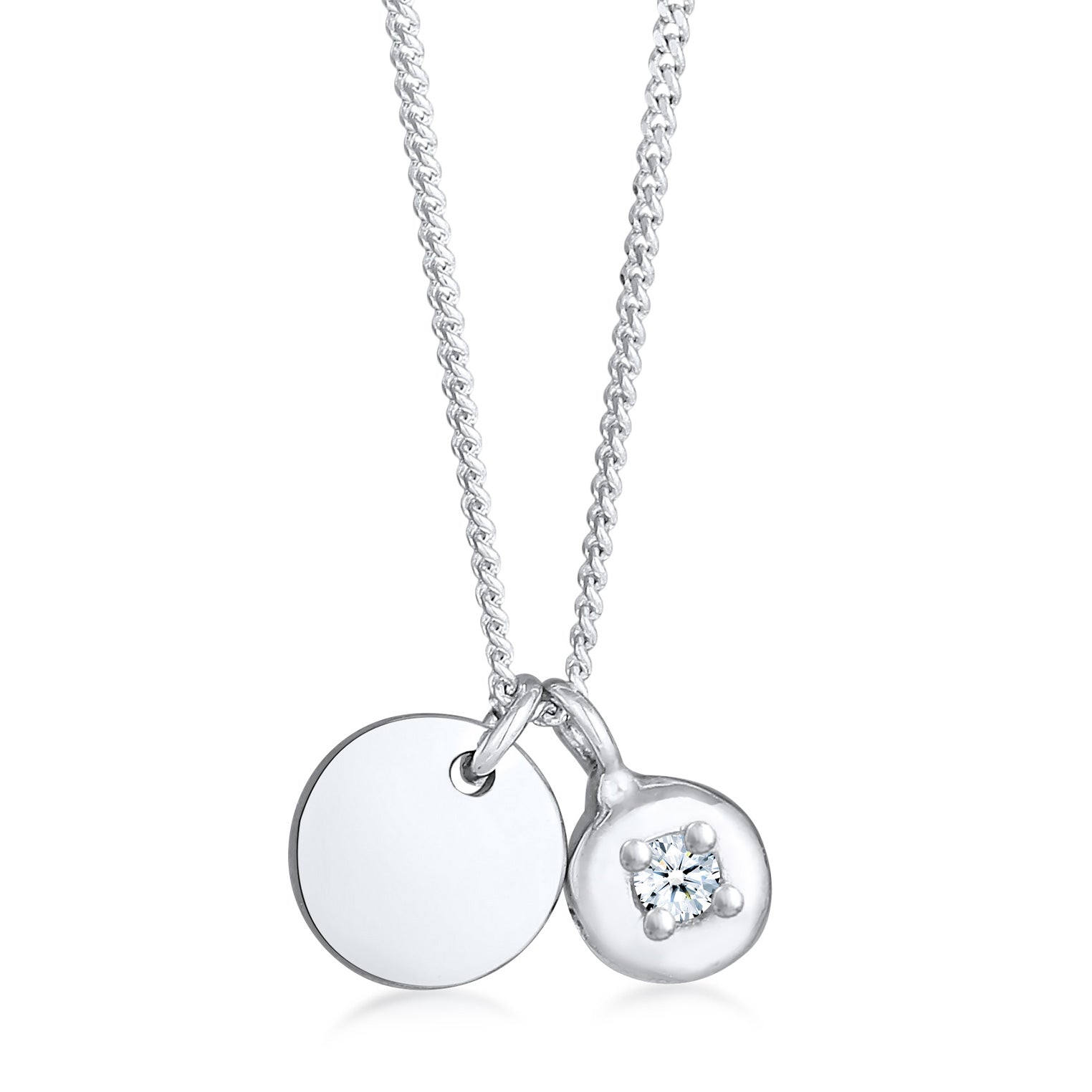 Silber - Elli DIAMONDS | Plättchen Diamant Solitär Rund 925 Silber
