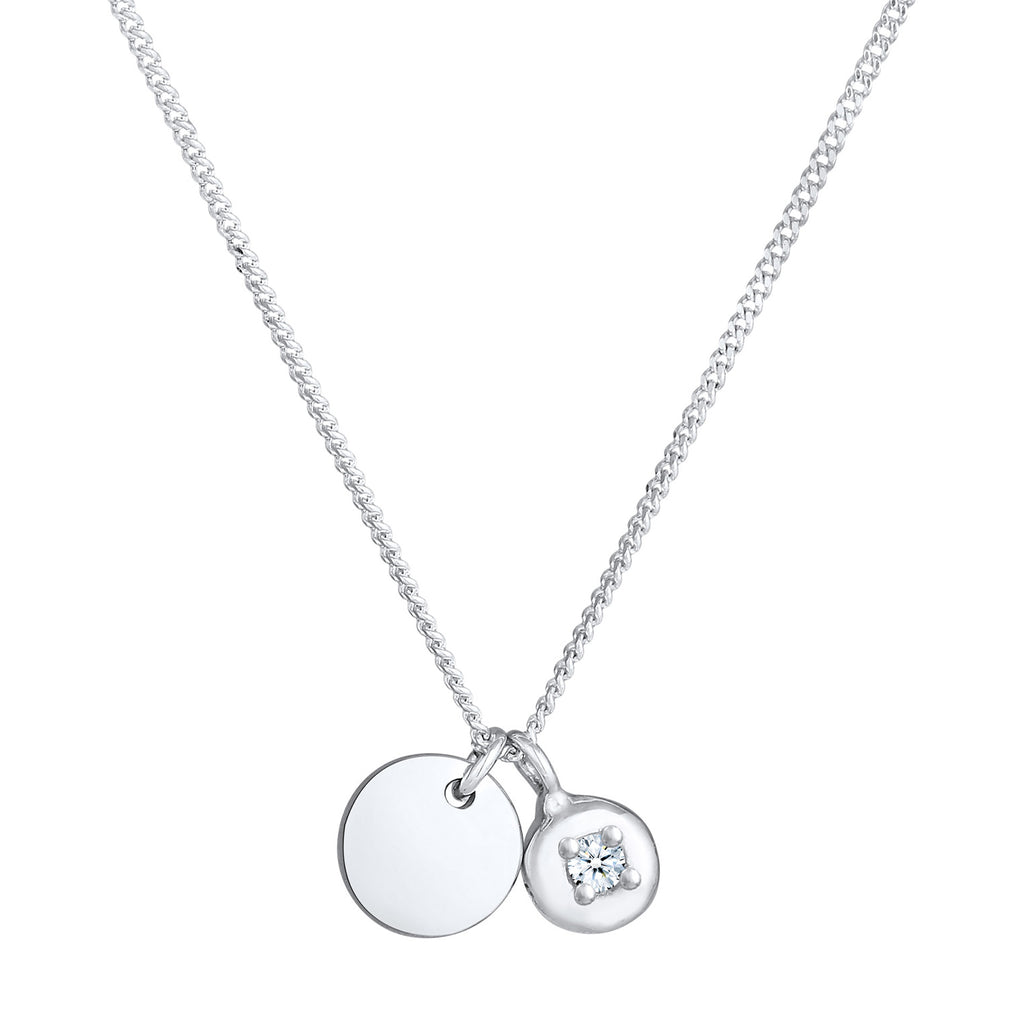 Silber - Elli DIAMONDS | Plättchen Diamant Solitär Rund 925 Silber